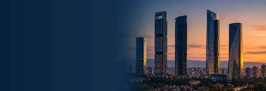 Madrid skyscrapers at sunset